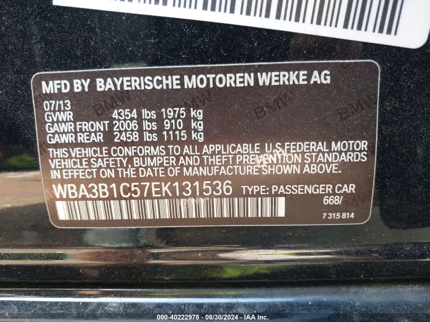 VIN WBA3B1C57EK131536 2014 BMW 320I no.9