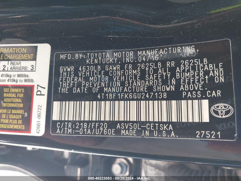 4T1BF1FK6GU247138 2016 Toyota Camry Se