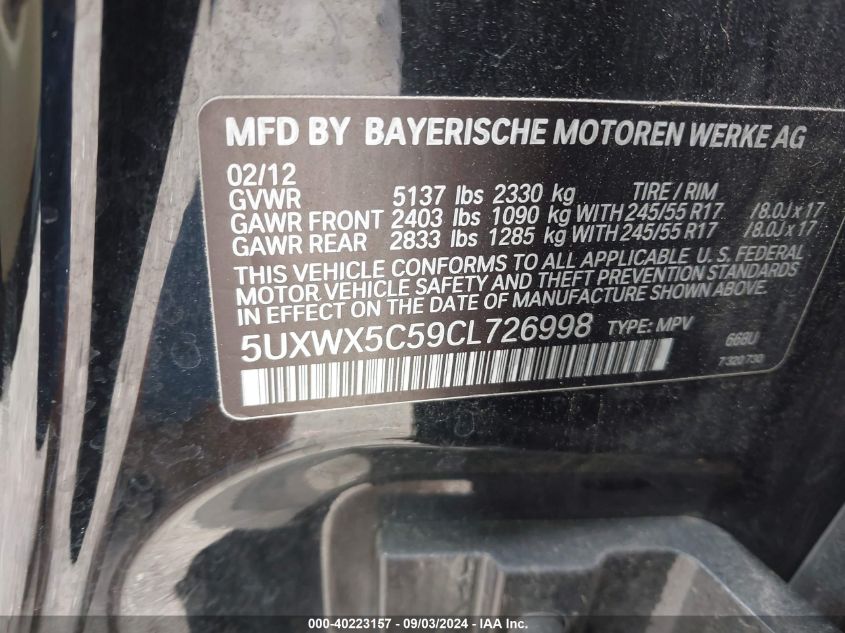 5UXWX5C59CL726998 2012 BMW X3 xDrive28I