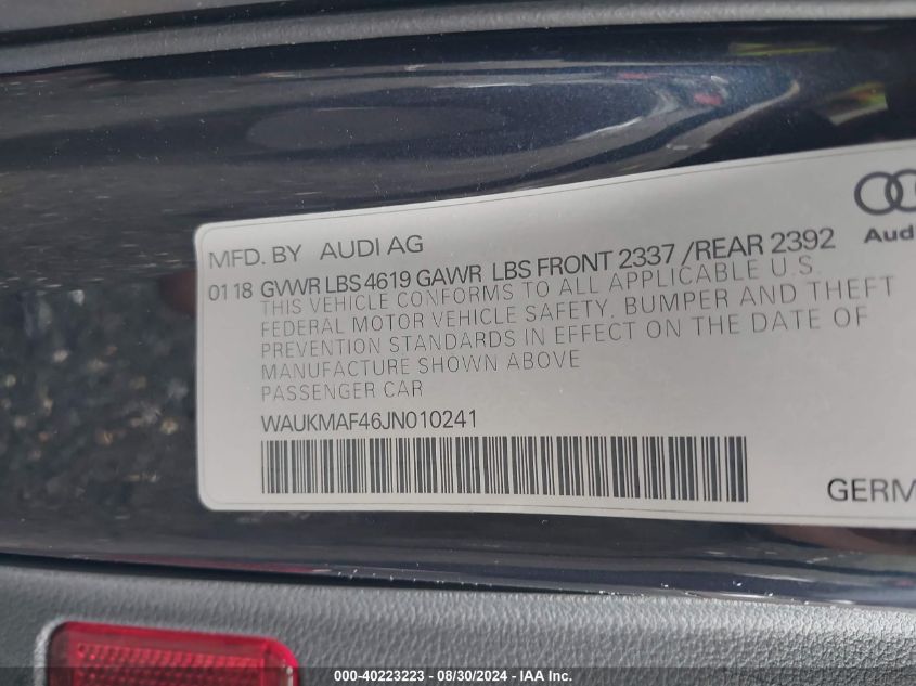 WAUKMAF46JN010241 2018 Audi A4 2.0T Tech Ultra Premium/2.0T Ultra Premium