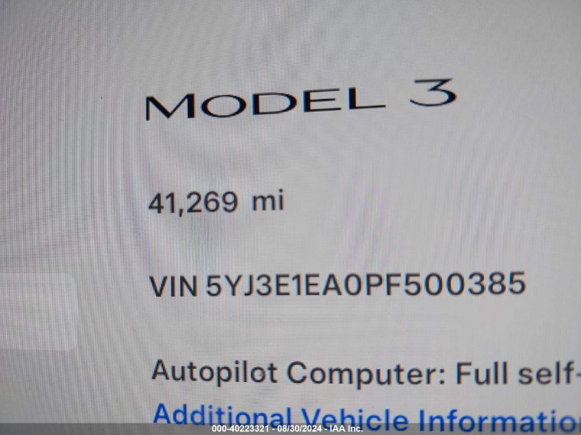 2023 TESLA MODEL 3 REAR-WHEEL DRIVE - 5YJ3E1EA0PF500385