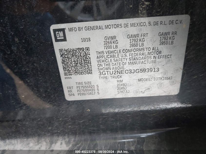 3GTU2NEC3JG593913 2018 GMC Sierra 1500 Slt