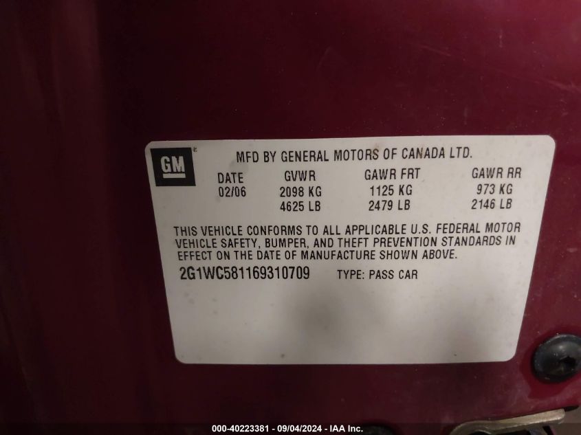 2G1WC581169310709 2006 Chevrolet Impala Lt
