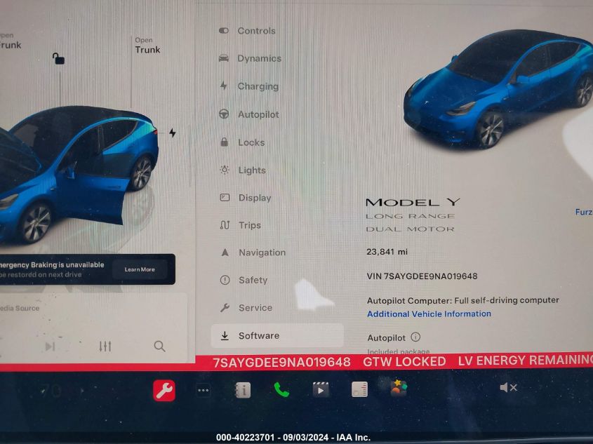 2022 Tesla Model Y Long Range Dual Motor All-Wheel Drive VIN: 7SAYGDEE9NA019648 Lot: 40223701