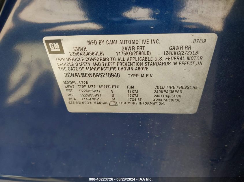 2010 Chevrolet Equinox Ls VIN: 2CNALBEW6A6218940 Lot: 40223726