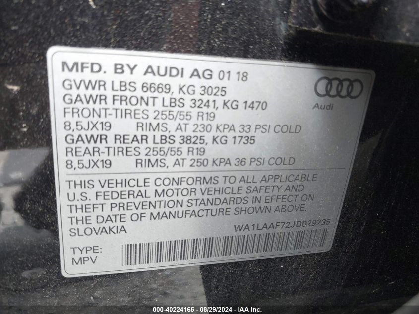 WA1LAAF72JD029735 2018 Audi Q7 3.0T Premium