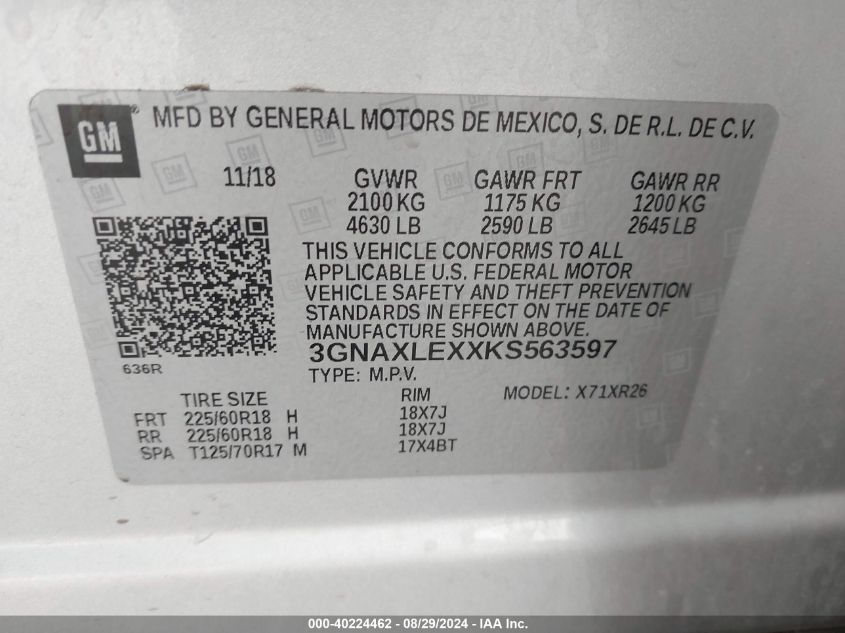 2019 CHEVROLET EQUINOX LT - 3GNAXLEXXKS563597