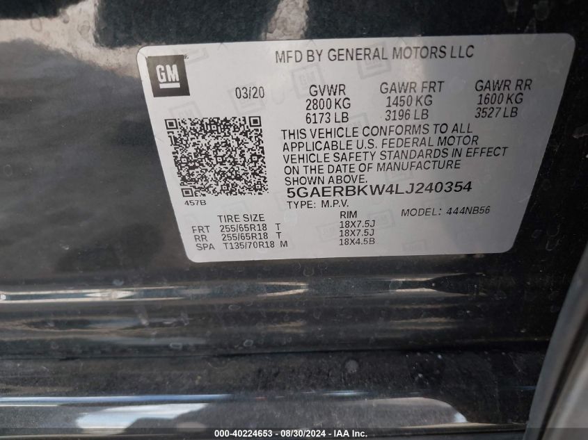 2020 Buick Enclave Fwd Essence VIN: 5GAERBKW4LJ240354 Lot: 40224653