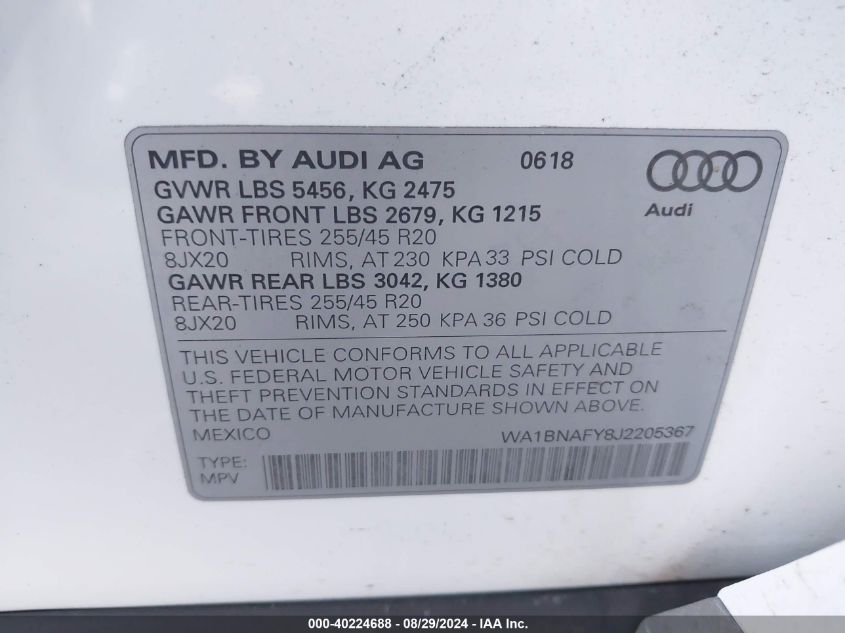 WA1BNAFY8J2205367 2018 Audi Q5 2.0T Premium/2.0T Tech Premium