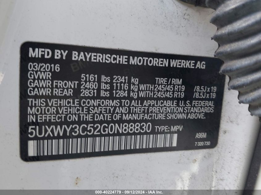 5UXWY3C52G0N88830 2016 BMW X3 xDrive28D