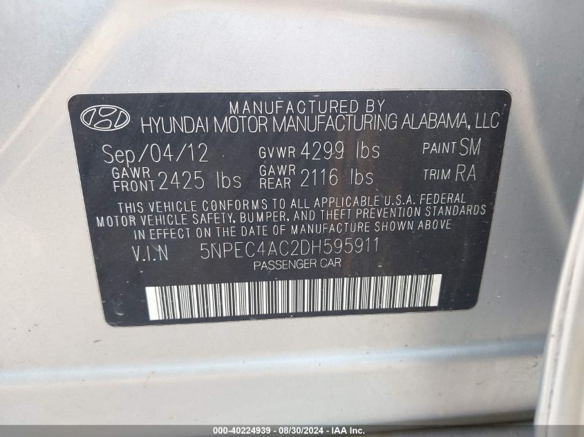 2013 HYUNDAI SONATA GLS/LIMITED/SE - 5NPEC4AC2DH595911