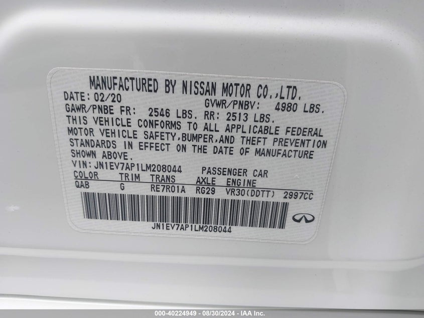 2020 INFINITI Q50 EDITION 30 - JN1EV7AP1LM208044