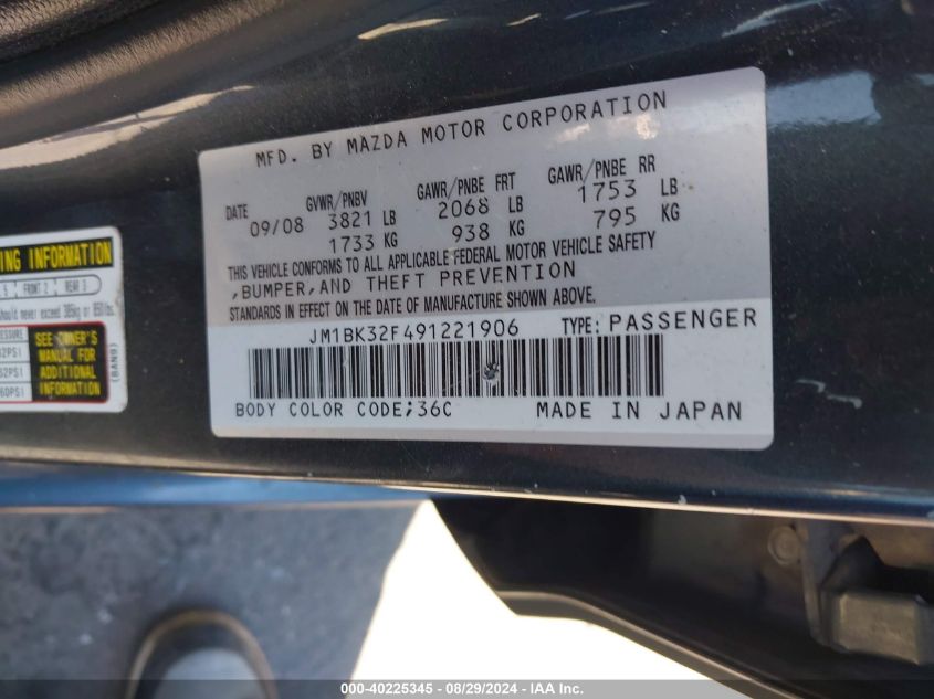 JM1BK32F491221906 2009 Mazda Mazda3 I