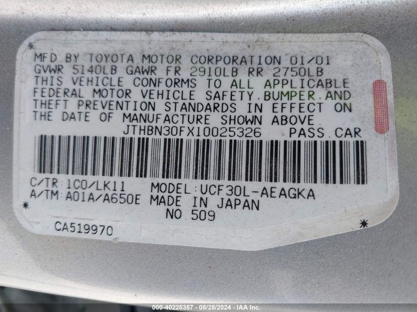 JTHBN30FX10025326 2001 Lexus Ls 430 Base (A5)