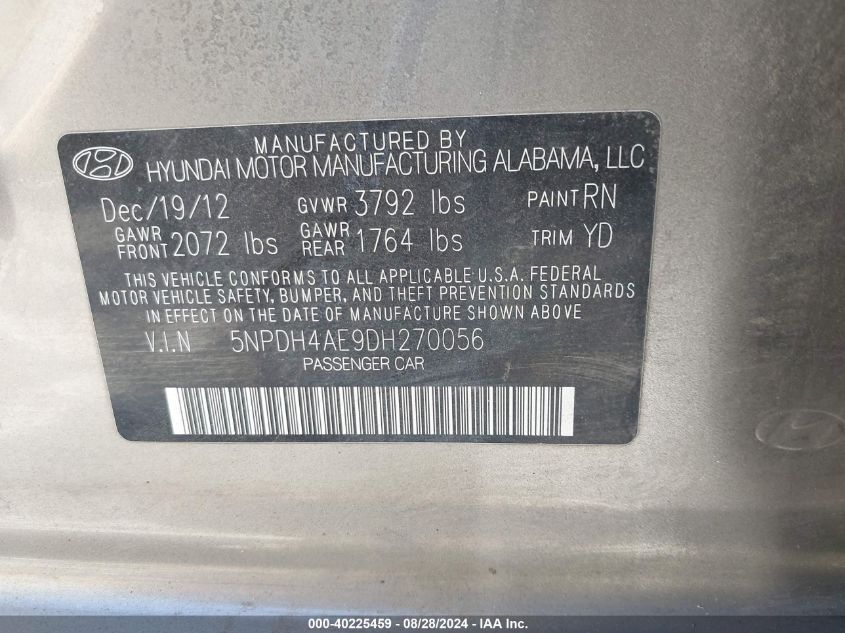 5NPDH4AE9DH270056 2013 Hyundai Elantra Gls