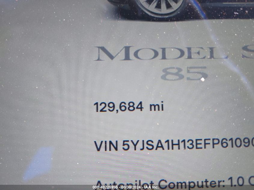 2014 Tesla Model S P85 VIN: 5YJSA1H13EFP61090 Lot: 40225995