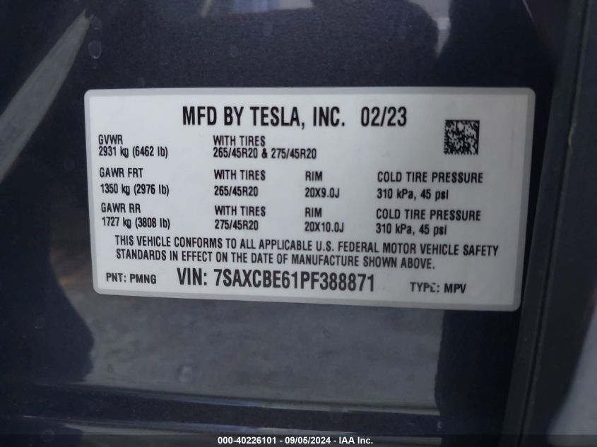 7SAXCBE61PF388871 2023 Tesla Model X