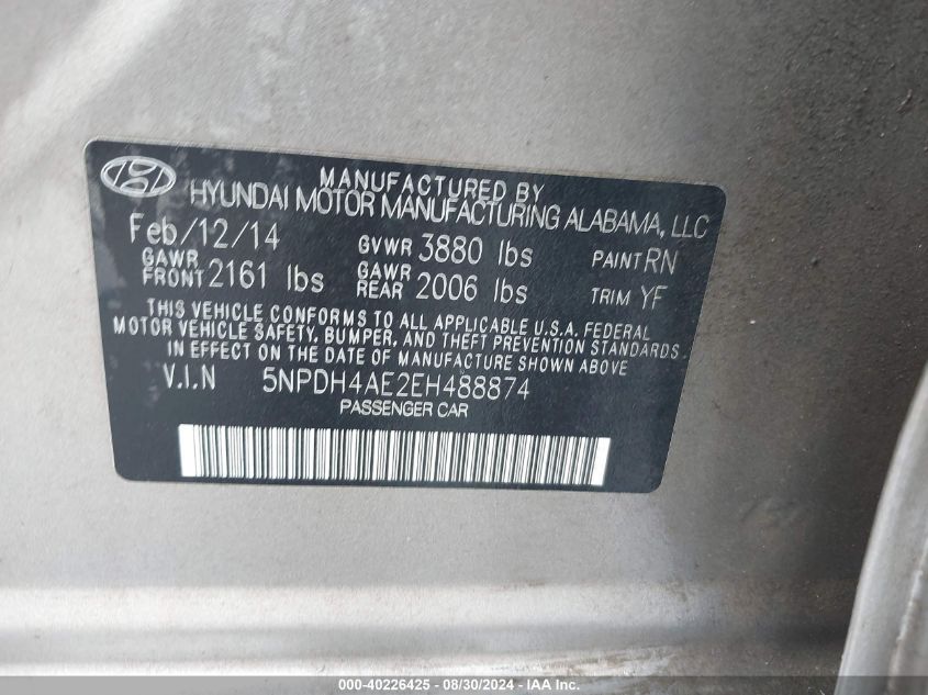 5NPDH4AE2EH488874 2014 Hyundai Elantra Se