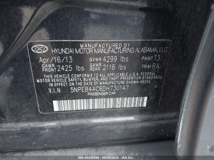 2013 HYUNDAI SONATA GLS - 5NPEB4AC6DH730147