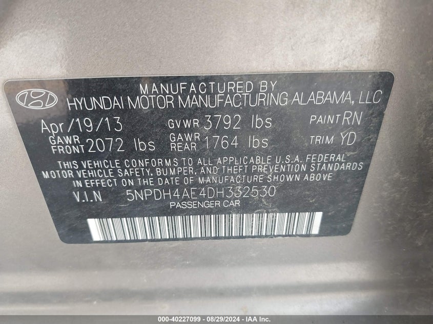 5NPDH4AE4DH332530 2013 Hyundai Elantra Gls