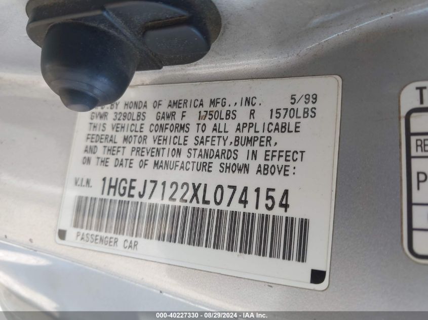 1HGEJ7122XL074154 1999 Honda Civic Hx