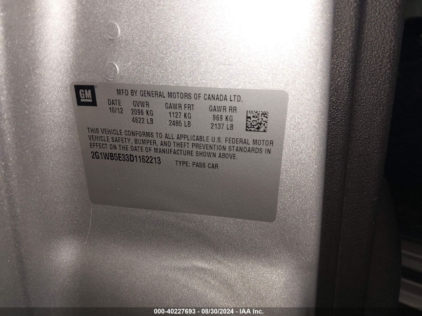 2G1WB5E33D1162213 2013 Chevrolet Impala Lt