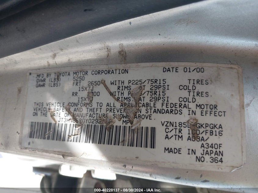 JT3HN86R0Y0292452 2000 Toyota 4Runner Sr5 V6