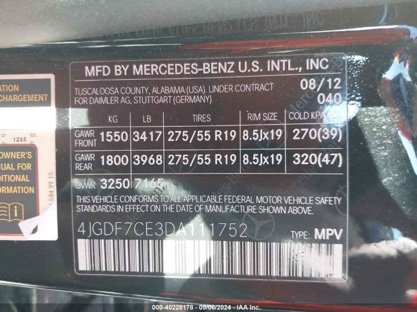 4JGDF7CE3DA111752 2013 Mercedes-Benz Gl 450 4Matic