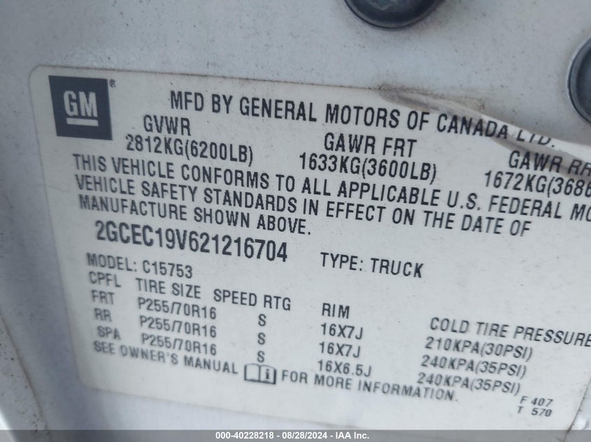 2002 Chevrolet Silverado 1500 Ls VIN: 2GCEC19V621216704 Lot: 40228218