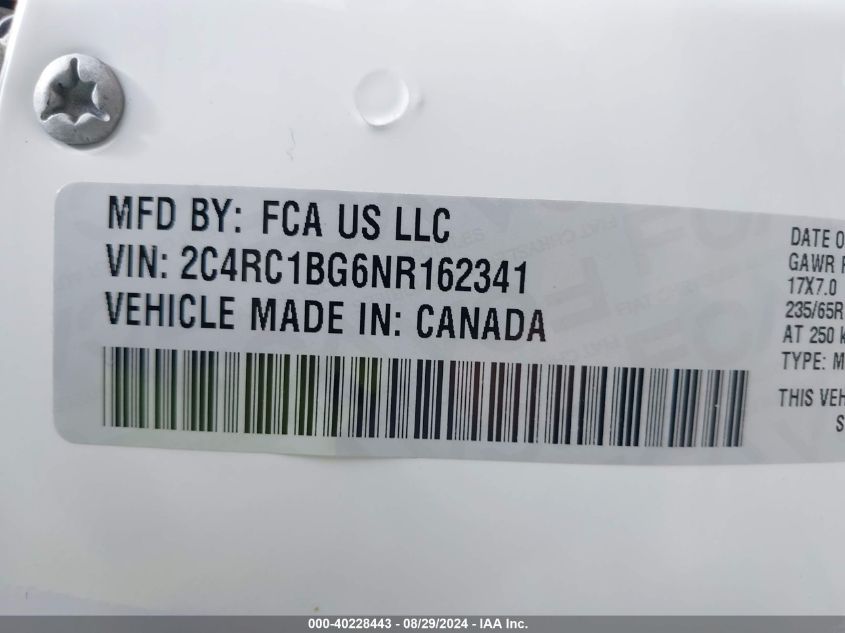 2022 Chrysler Pacifica Touring L VIN: 2C4RC1BG6NR162341 Lot: 40228443