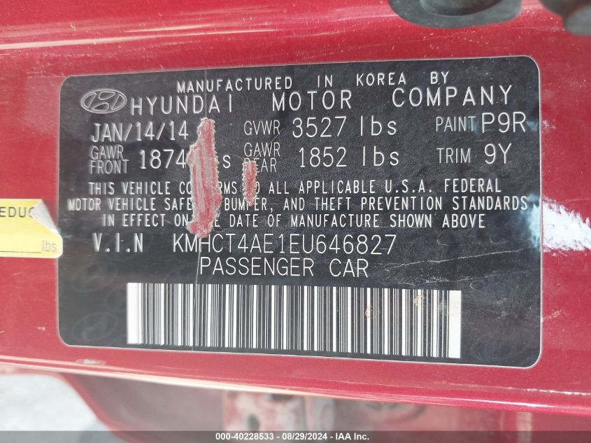 KMHCT4AE1EU646827 2014 Hyundai Accent Gls