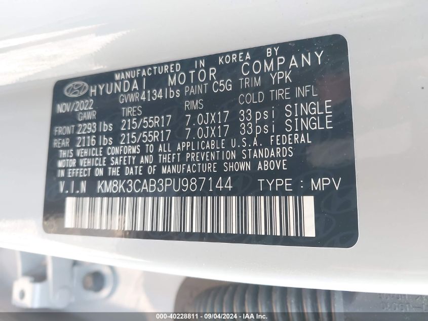 VIN KM8K3CAB3PU987144 2023 HYUNDAI KONA SEL