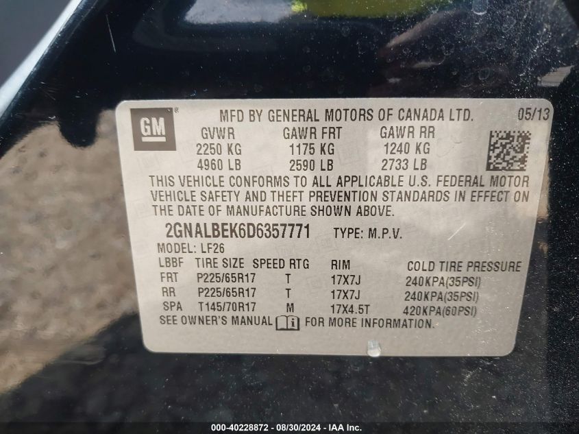 2GNALBEK6D6357771 2013 Chevrolet Equinox Ls