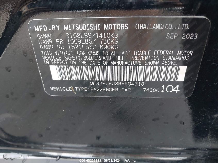 ML32FUFJ8RHF04718 2024 Mitsubishi Mirage G4 Es