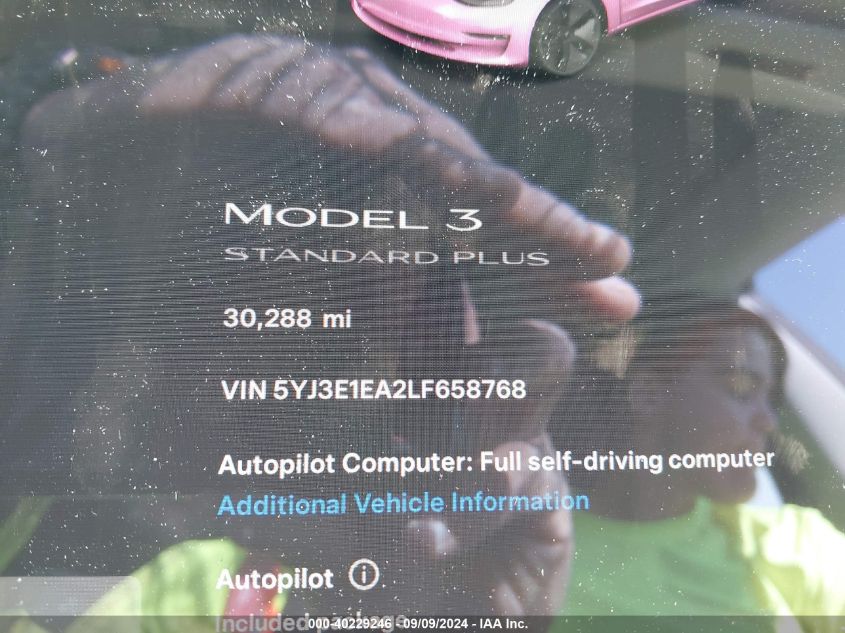 2020 Tesla Model 3 Standard Range Plus Rear-Wheel Drive/Standard Range Rear-Wheel Drive VIN: 5YJ3E1EA2LF658768 Lot: 40229246