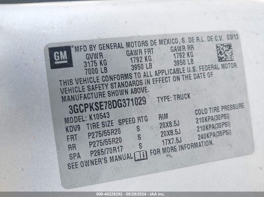 3GCPKSE78DG371029 2013 Chevrolet Silverado 1500 Lt