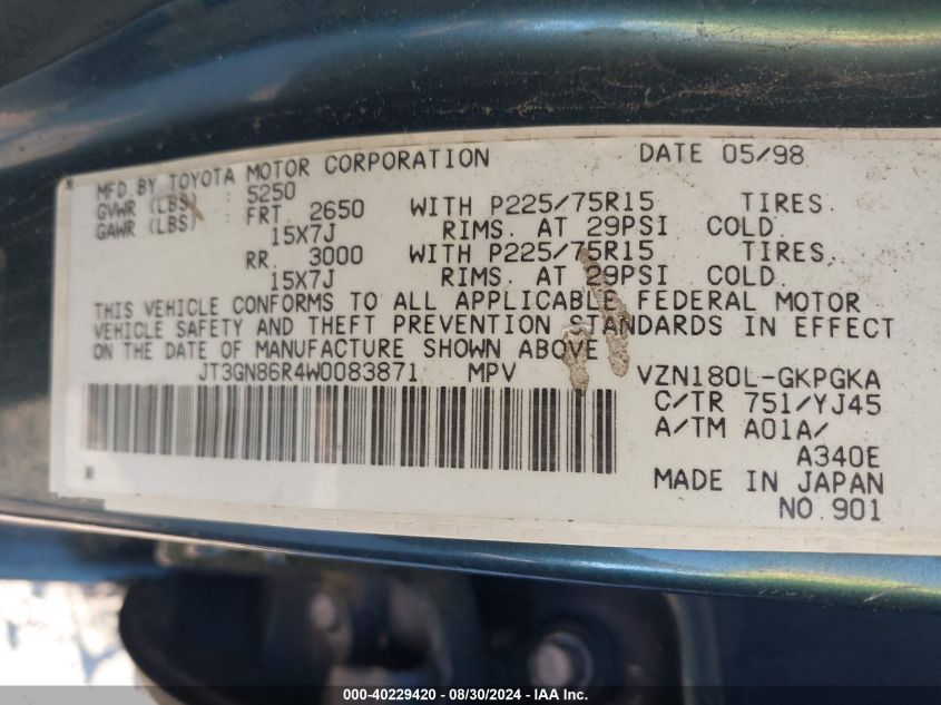 JT3GN86R4W0083871 1998 Toyota 4Runner Sr5 V6