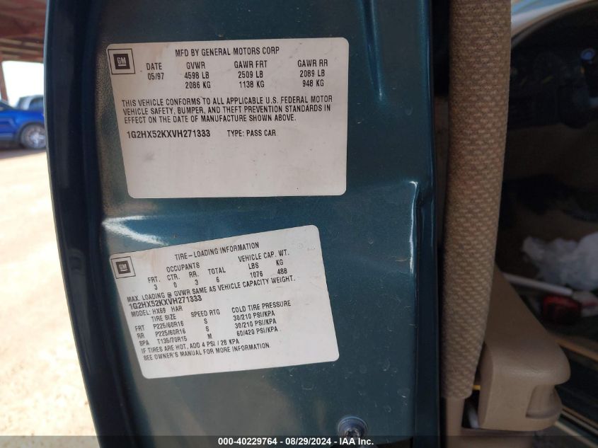1997 Pontiac Bonneville Se VIN: 1G2HX52KXVH271333 Lot: 40229764