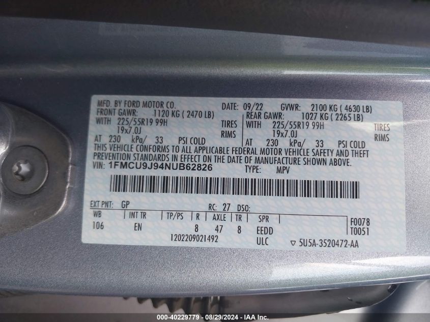 2022 FORD ESCAPE TITANIUM - 1FMCU9J94NUB62826