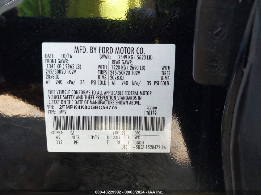 2016 FORD EDGE TITANIUM - 2FMPK4K80GBC56775