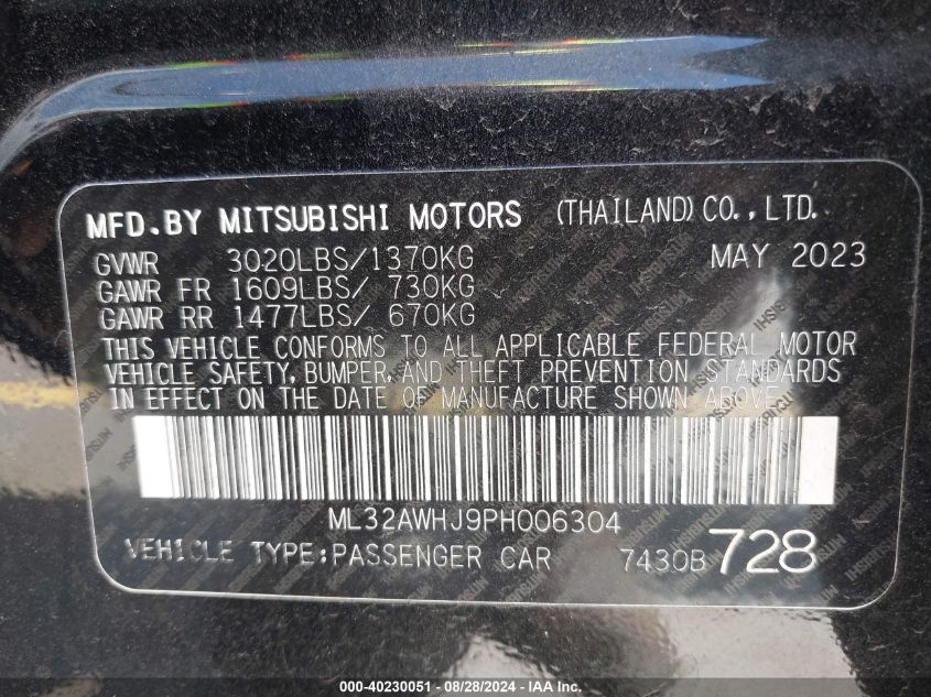 ML32AWHJ9PH006304 2023 Mitsubishi Mirage Black Edition