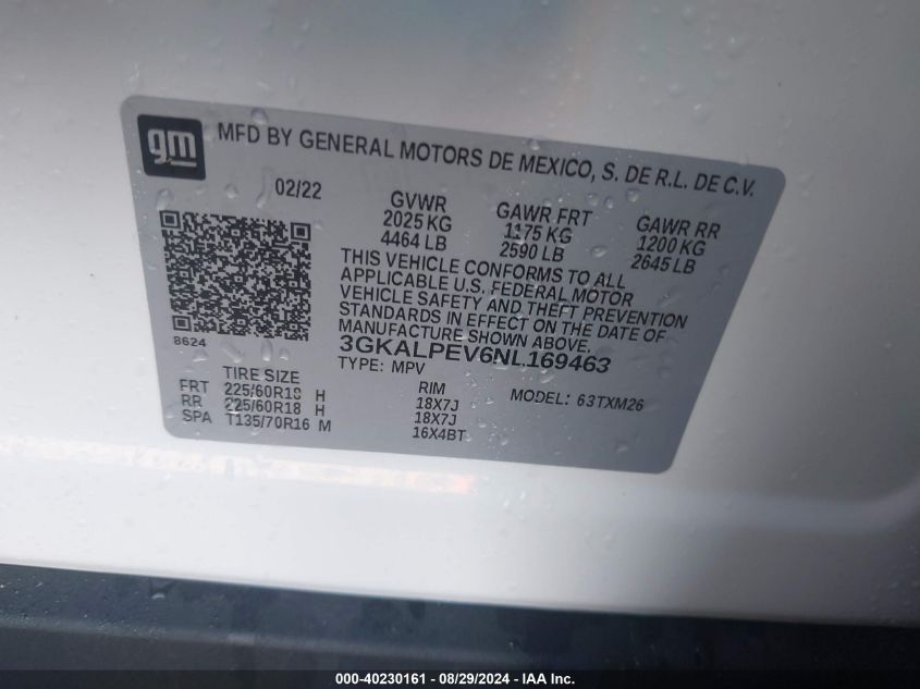 2022 GMC Terrain Fwd Slt VIN: 3GKALPEV6NL169463 Lot: 40230161