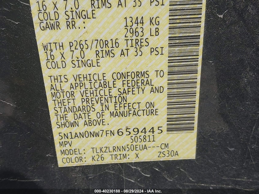 2015 NISSAN XTERRA S - 5N1AN0NW7FN659445