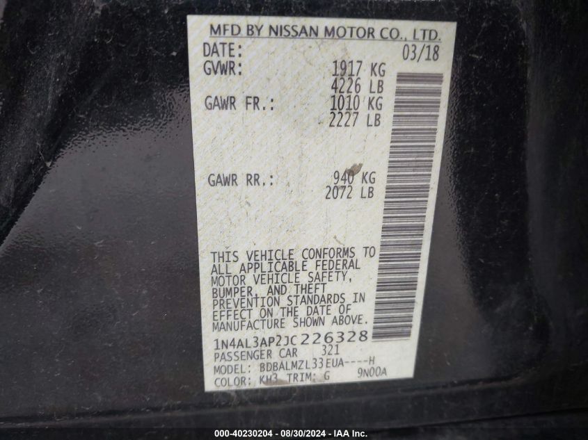 1N4AL3AP2JC226328 2018 Nissan Altima 2.5 Sv