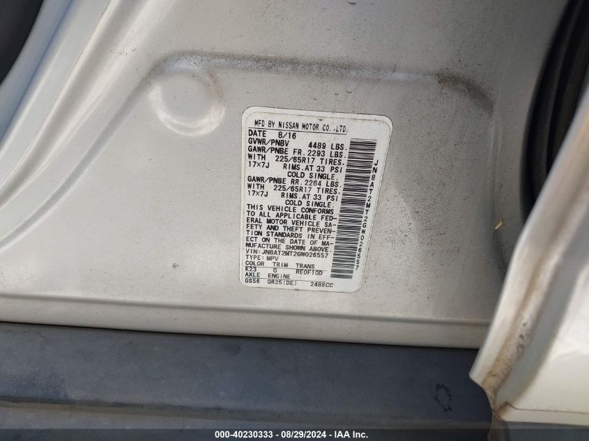 2016 NISSAN ROGUE SV - JN8AT2MT2GW026557