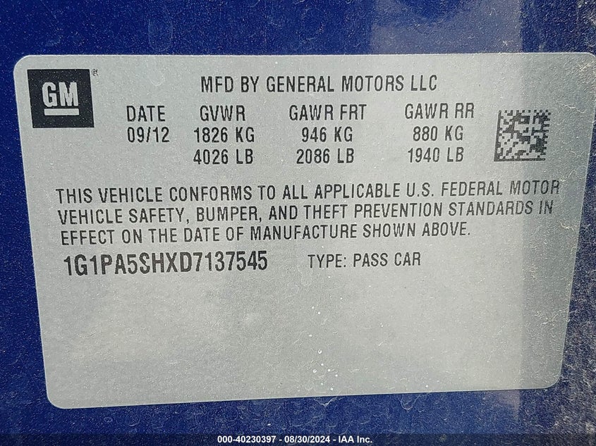 2013 CHEVROLET CRUZE LS AUTO - 1G1PA5SHXD7137545