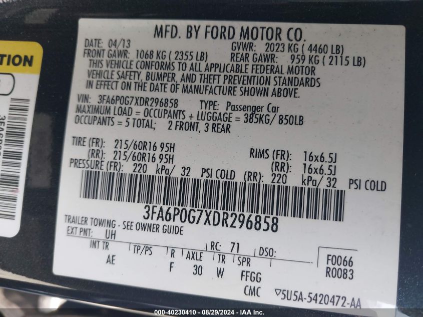 2013 FORD FUSION - 3FA6P0G7X3R296858