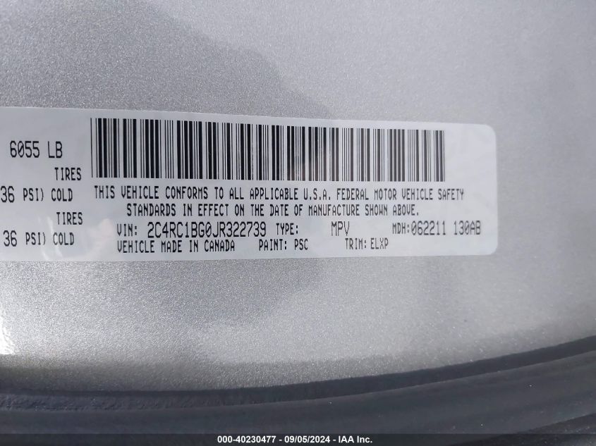 VIN 2C4RC1BG0JR322739 2018 Chrysler Pacifica, Touri... no.9