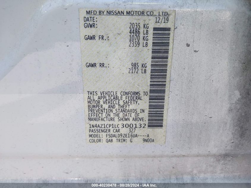 1N4AZ1CP1LC300132 2020 Nissan Leaf Sv 40 Kwh