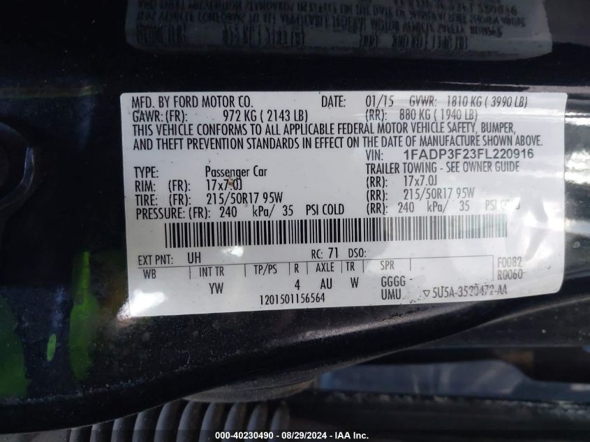 2015 FORD FOCUS SE - 1FADP3F23FL220916